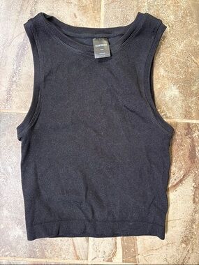 Express Black Ribbed Cropped Tank